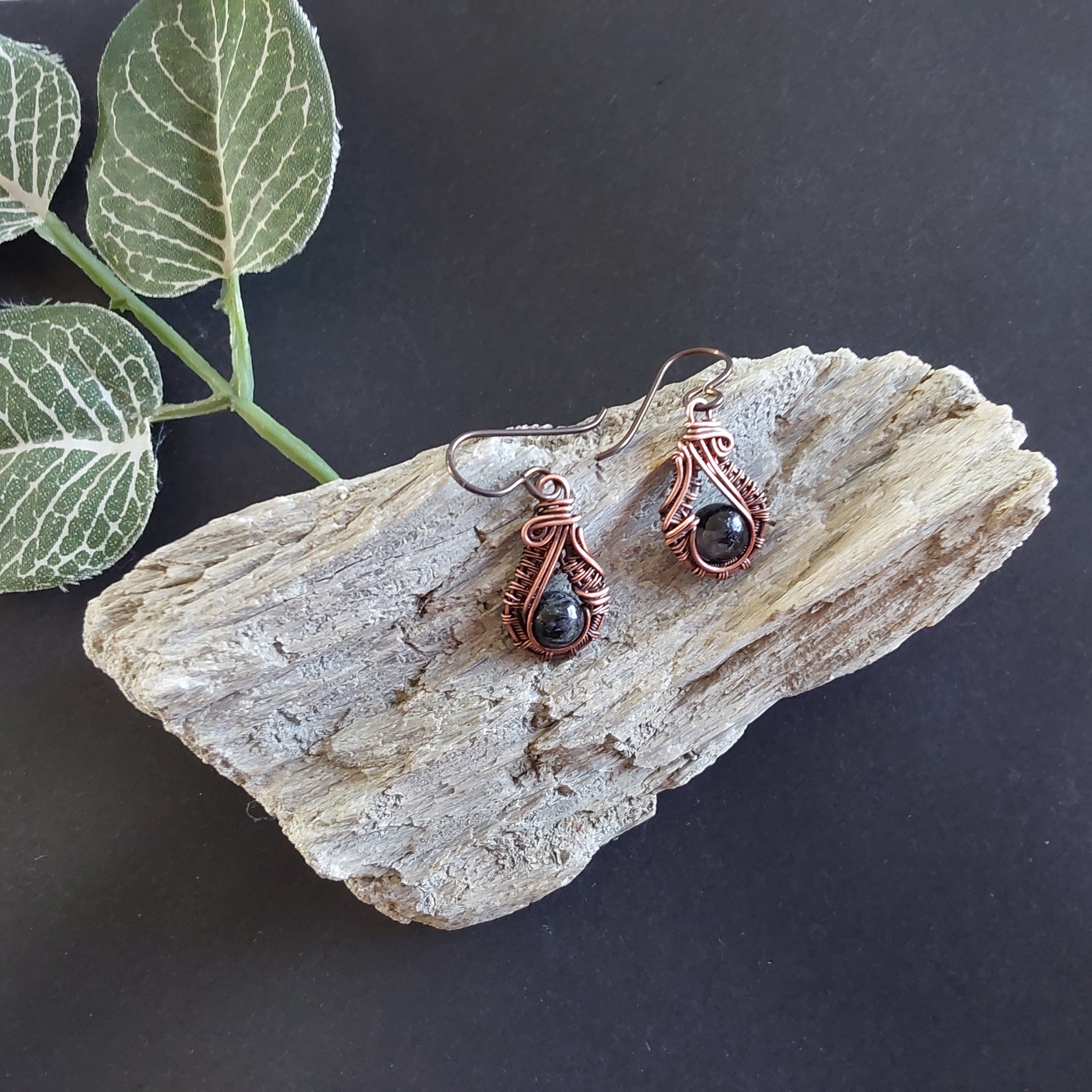 Tourmalinated Quartz wire weave earrings with hypoallergenic ear wires