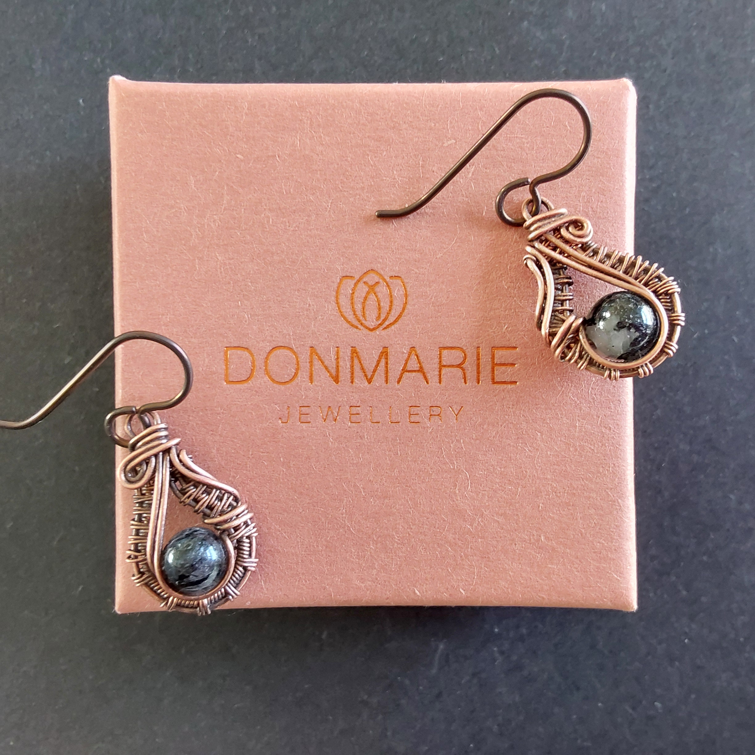 Tourmalinated Quartz wire weave earrings with hypoallergenic ear wires