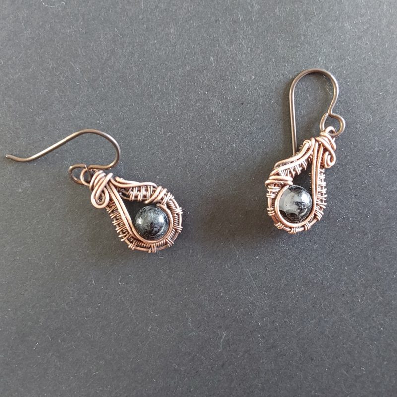 Tourmalinated Quartz wire weave earrings with hypoallergenic ear wires