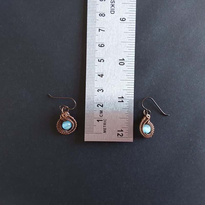 Blue Cats Eye copper wire weave dangly earrings