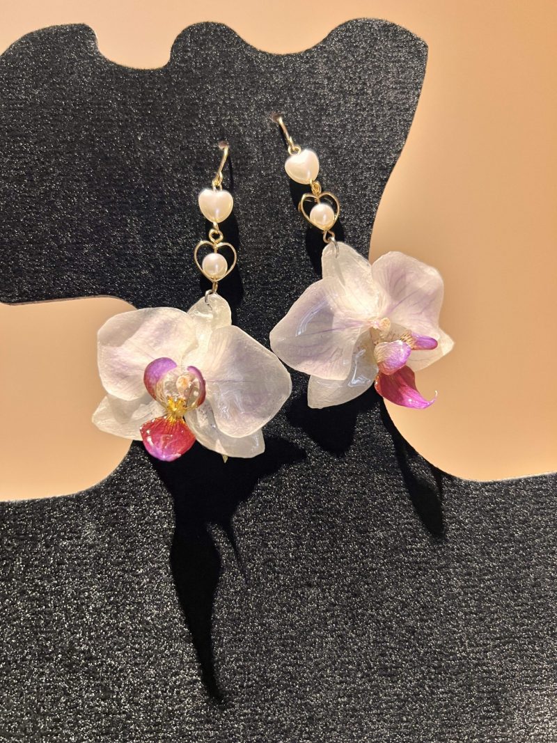 Handmade Real Orchid Earrings | Resin Preserved Flower Jewelry | Unique Botanical Gift for Her