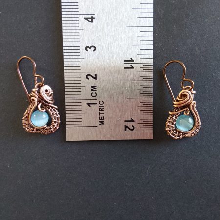 Intricate wire weave earrings with Blue Cats Eye beads