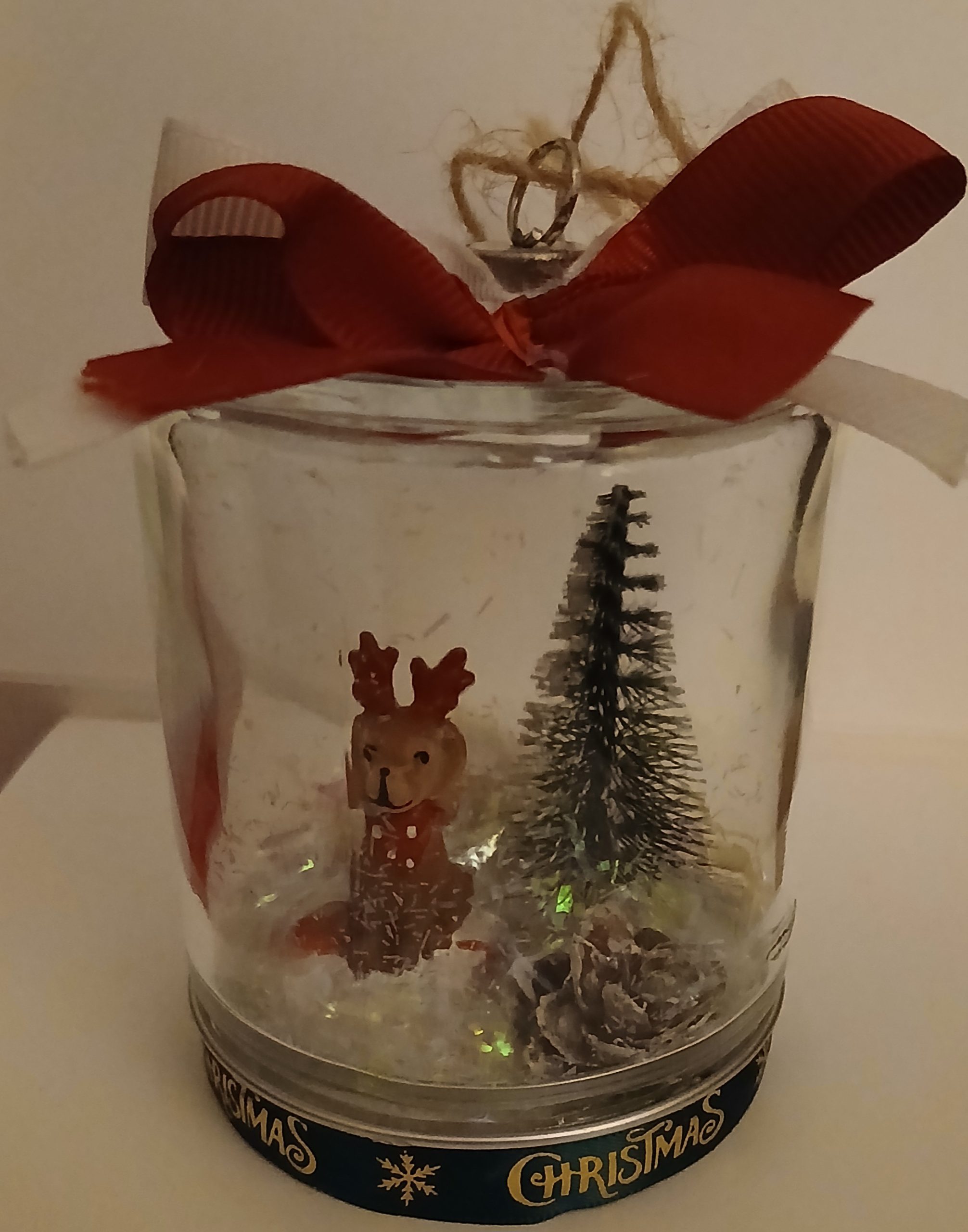 Dog, tree, pinecone glitter glass jar decoration