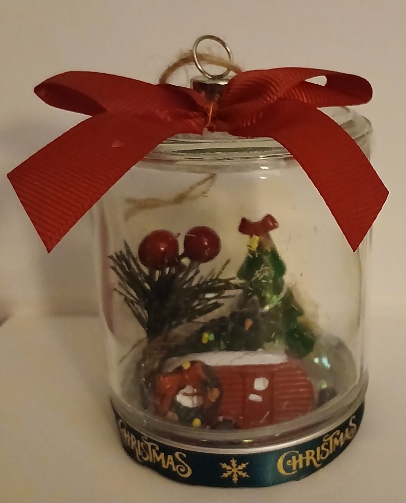 Caravan, Holly, tree glass glitter jar decoration