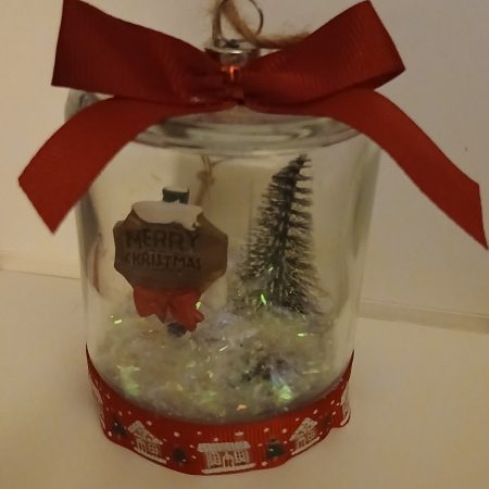 Merry Xmas sign, tree glitter glass jar decoration