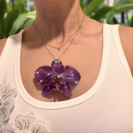 Handmade Real Orchid Double Layer Necklace | S925 Silver & Zircon Stones | Elegant Butterfly Design