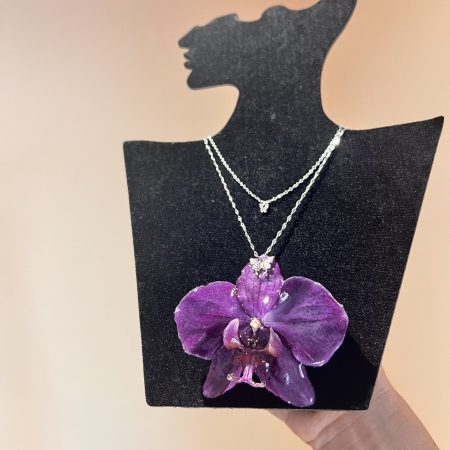 Handmade Real Orchid Double Layer Necklace | S925 Silver & Zircon Stones | Elegant Butterfly Design