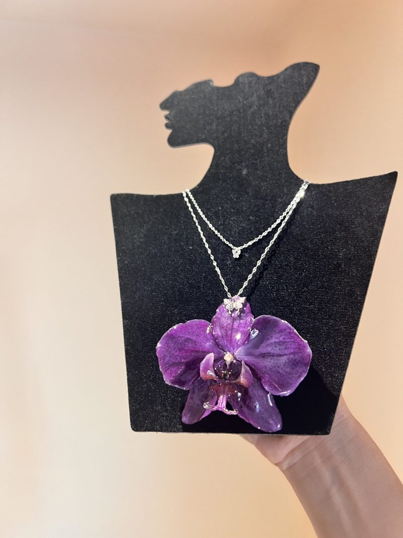 Handmade Real Orchid Double Layer Necklace | S925 Silver & Zircon Stones | Elegant Butterfly Design