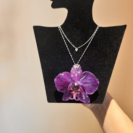 Handmade Real Orchid Double Layer Necklace | S925 Silver & Zircon Stones | Elegant Butterfly Design