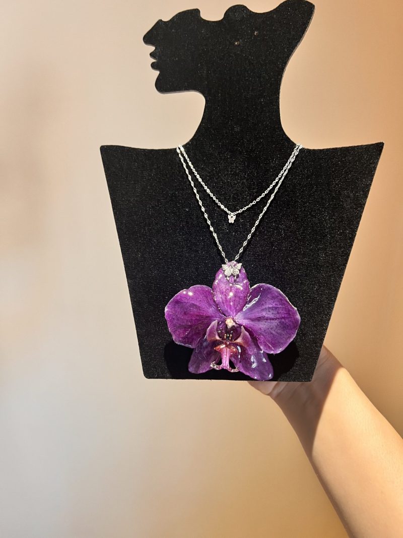 Handmade Real Orchid Double Layer Necklace | S925 Silver & Zircon Stones | Elegant Butterfly Design