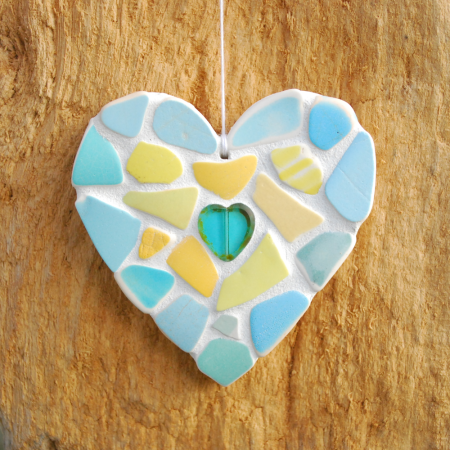 Ceramic heart hanger from beach pottery