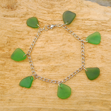 Green beach glass bracelet