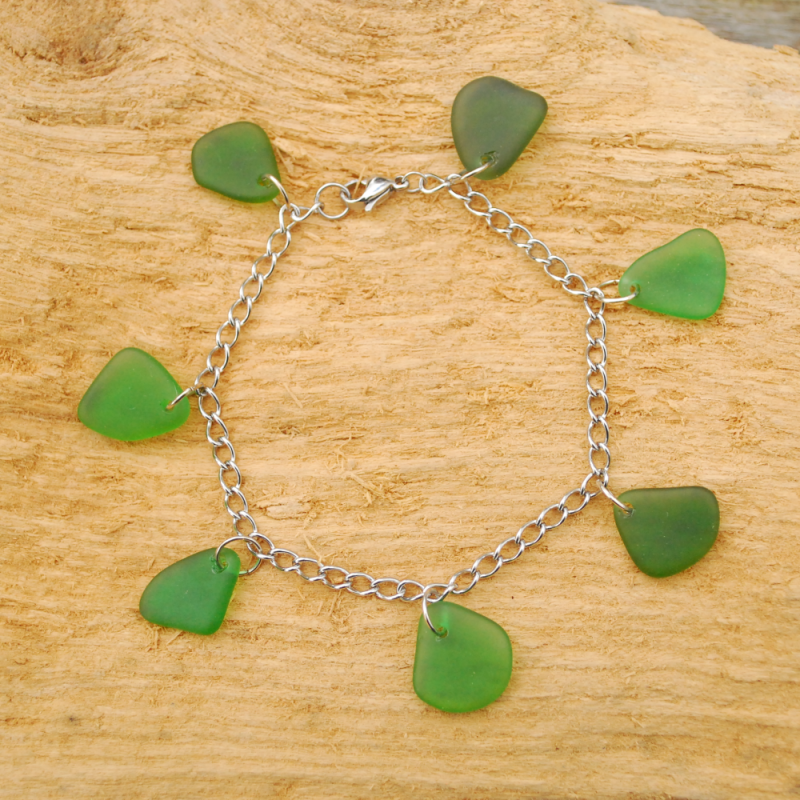 Green beach glass bracelet