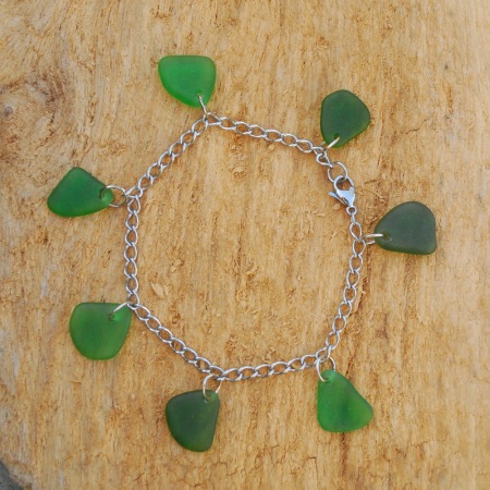 Green beach glass bracelet
