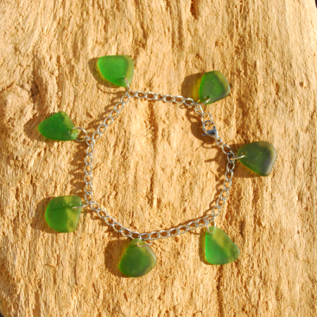 Green beach glass bracelet