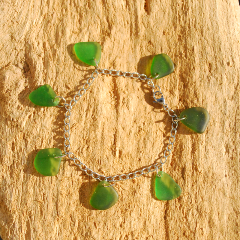 Green beach glass bracelet