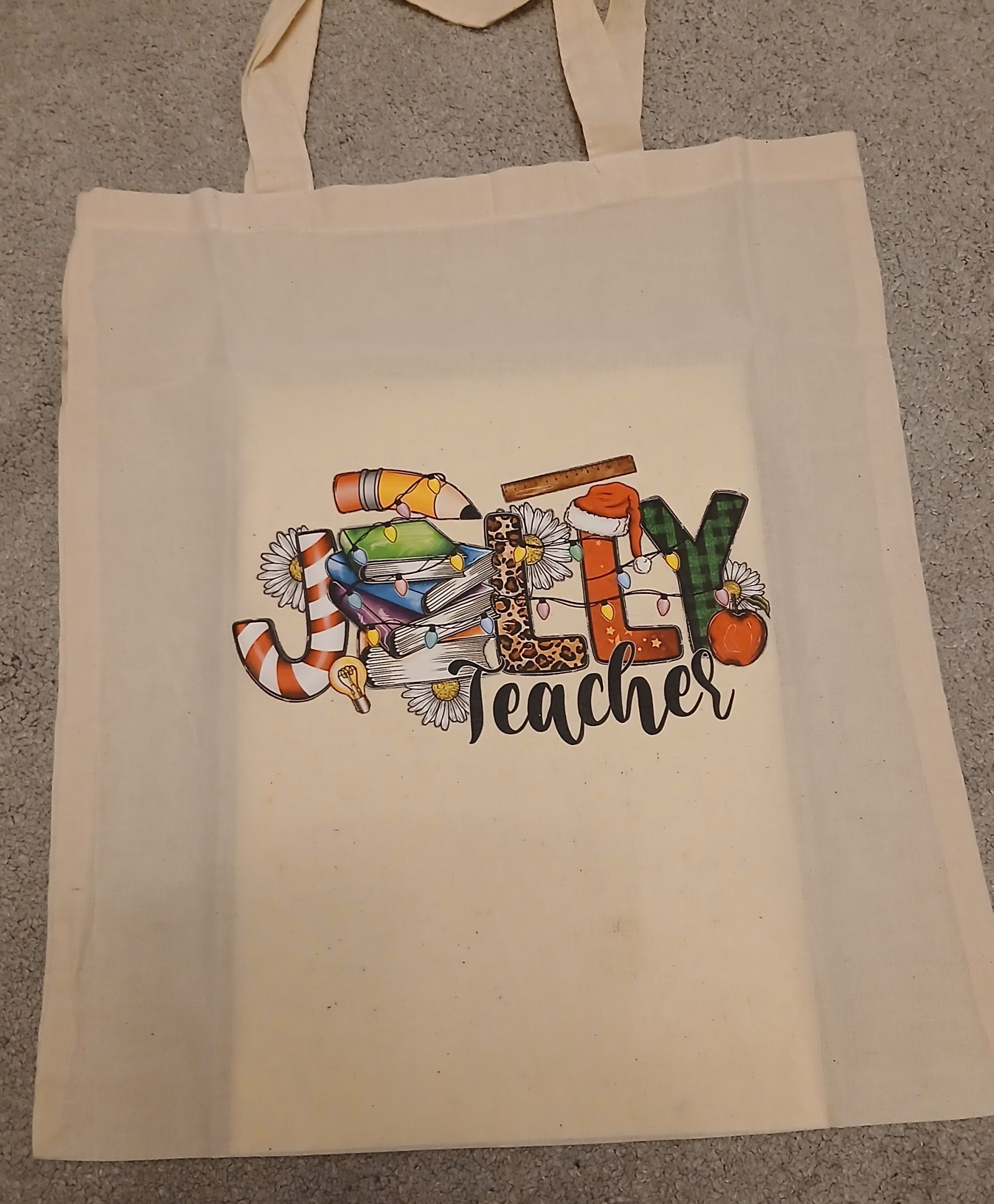 Jolly teacher Christmas tote bag
