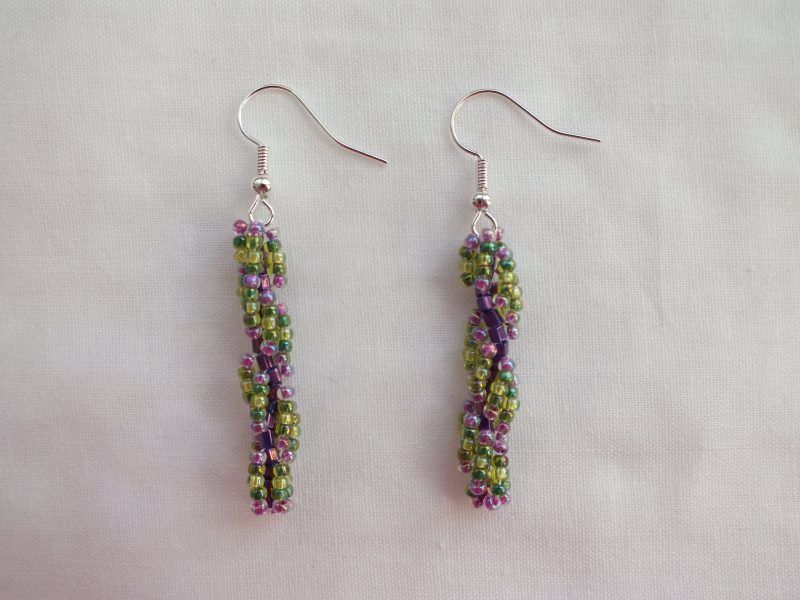 Beaded Spiral 'Grape Moss' Earrings