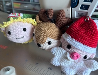 Amigurumi Style Christmas Tree Decoration Trio. Father Christmas, Elf, Raindeer