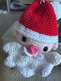 Amigurumi Style Christmas Tree Decoration Trio. Father Christmas, Elf, Raindeer