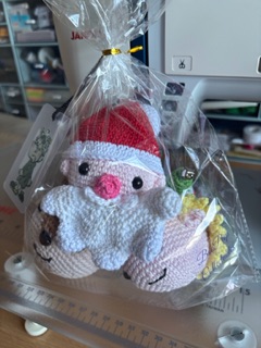 Amigurumi Style Christmas Tree Decoration Trio. Father Christmas, Elf, Raindeer