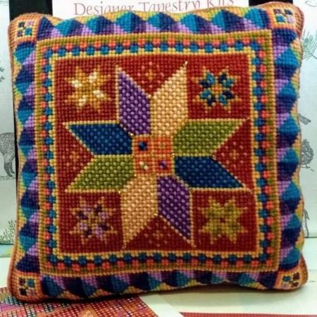 Star Tile Tapestry Cushion Kit, Sew It Yourself Cushion, Mosaic Design, Christmas Star, Cross-stitch
