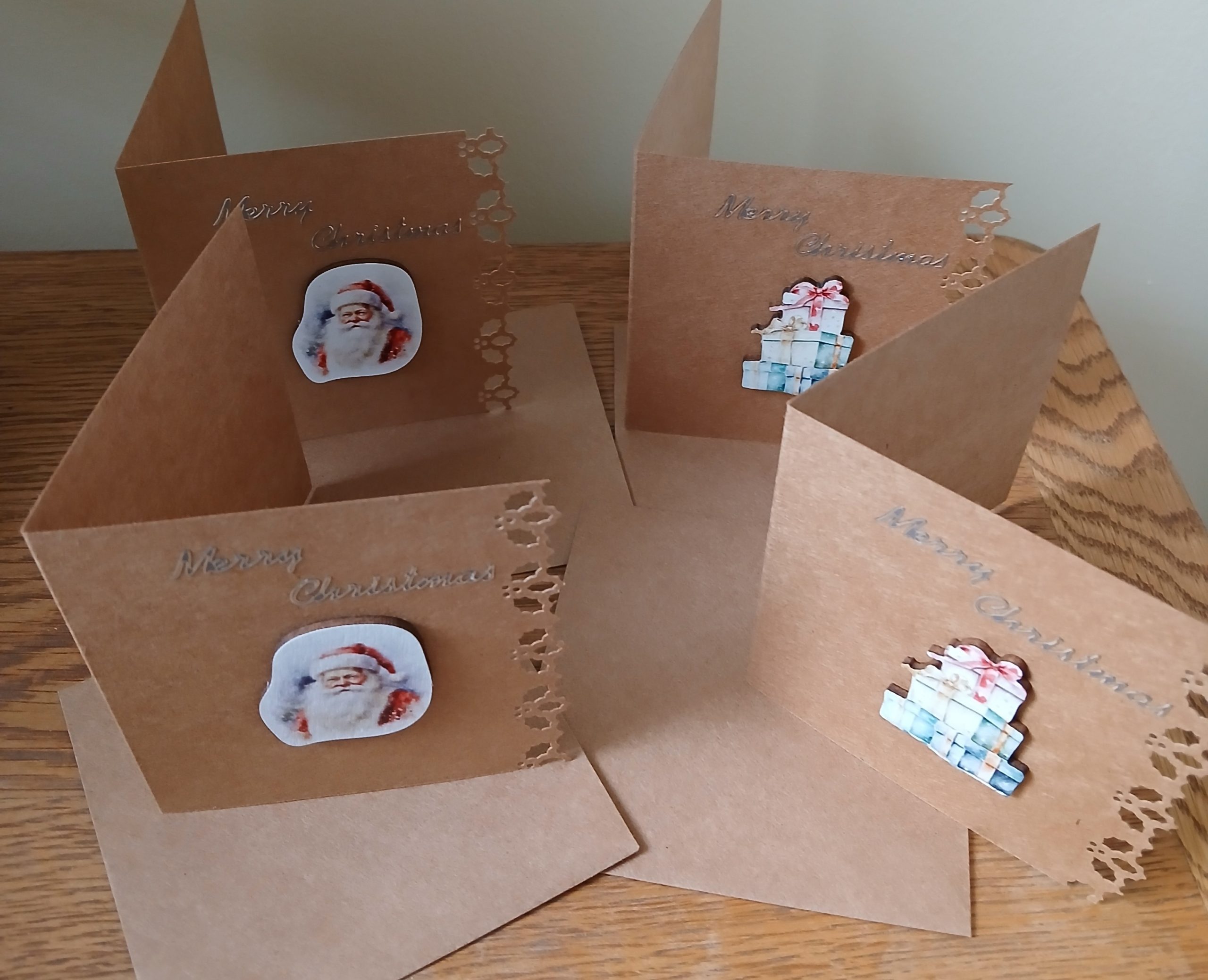 Small handmade Christmas card pack of 4 with matching envelopes