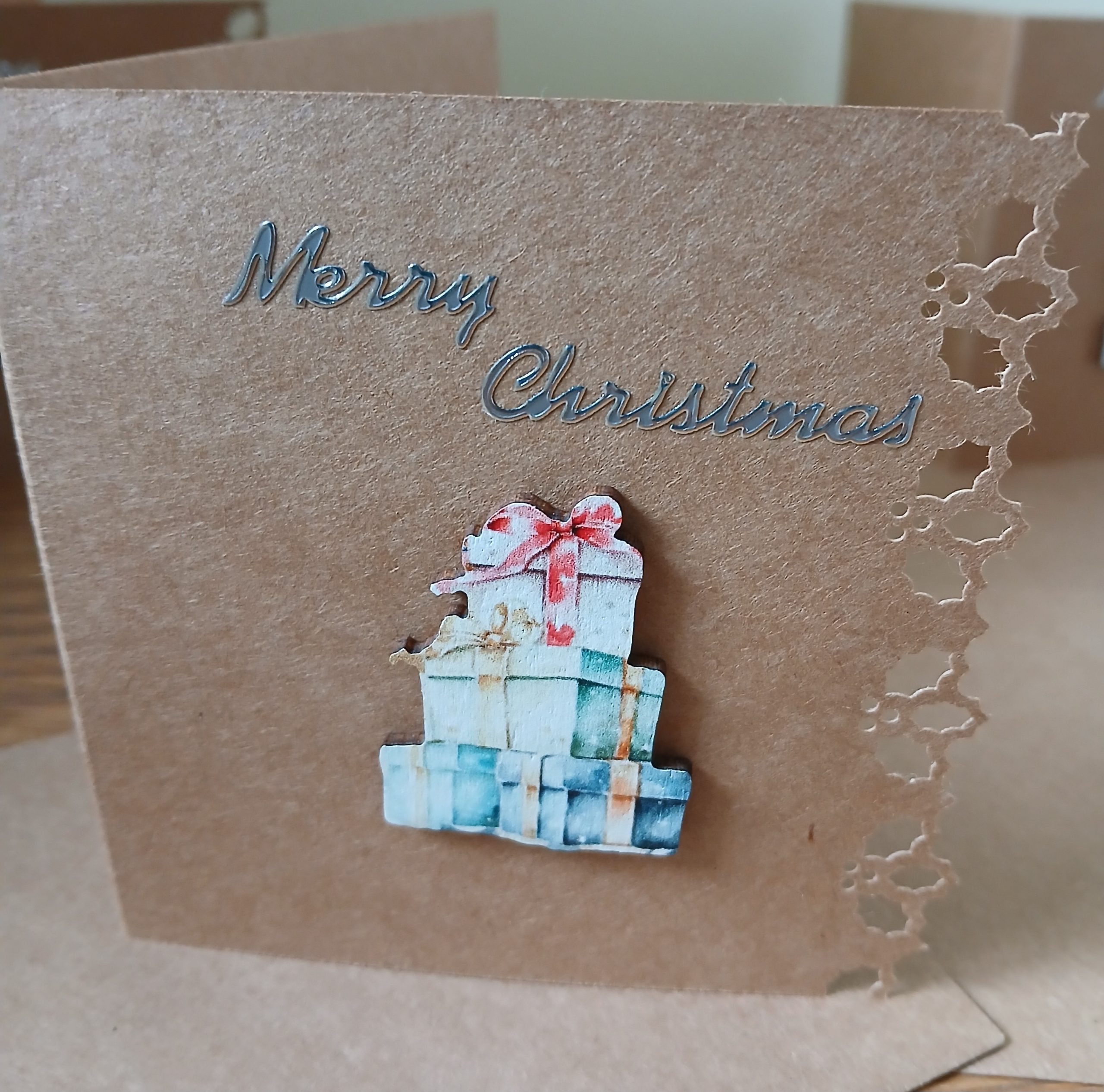 Small handmade Christmas card pack of 4 with matching envelopes