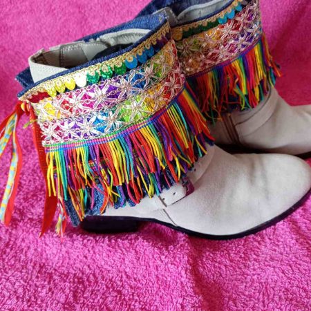Rainbow Boho Fringed Boot Cuff Topper