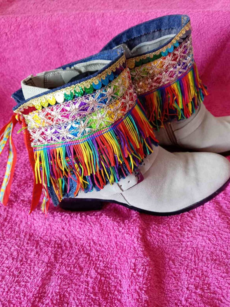 Rainbow Boho Fringed Boot Cuff Topper