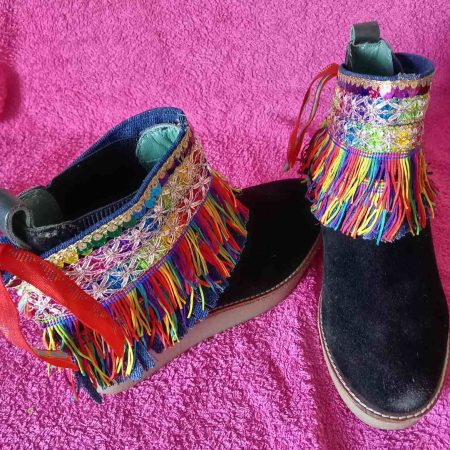 Rainbow Boho Fringed Boot Cuff Topper