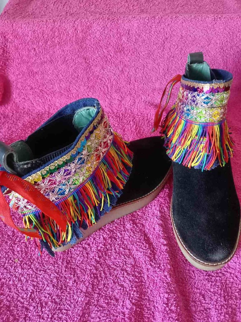 Rainbow Boho Fringed Boot Cuff Topper