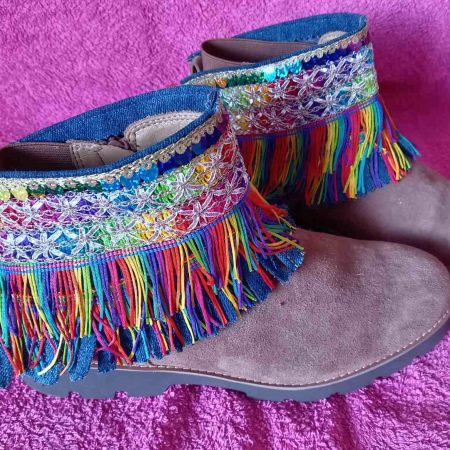 Rainbow Boho Fringed Boot Cuff Topper