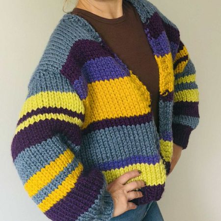 Chunky handknitting multicolore cardigan with wide sleeves