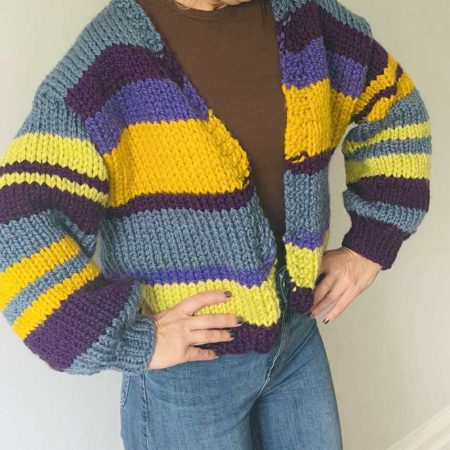 Chunky handknitting multicolore cardigan with wide sleeves