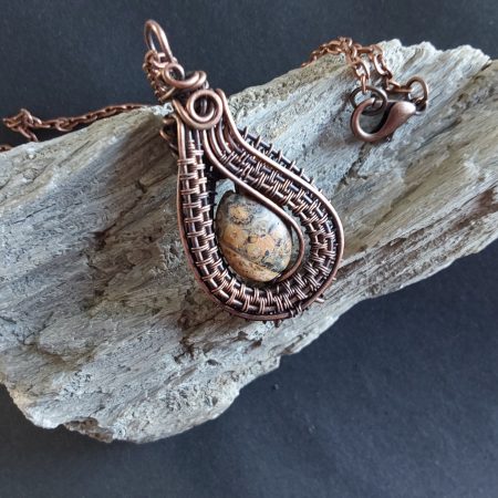 Handmade copper wire weave Picture Jasper non-tarnishing pendant