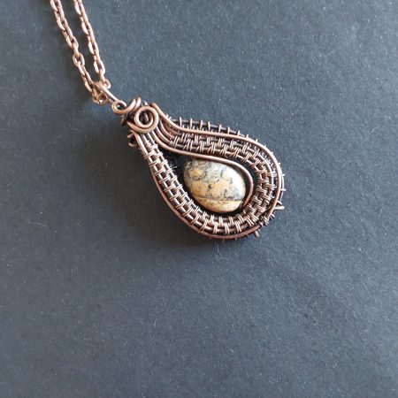 Handmade copper wire weave Picture Jasper non-tarnishing pendant