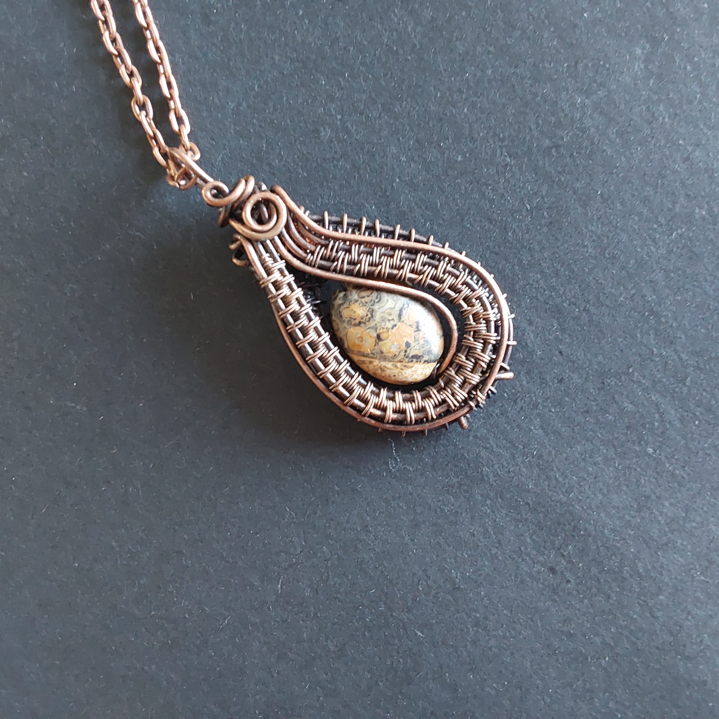 Handmade copper wire weave Picture Jasper non-tarnishing pendant