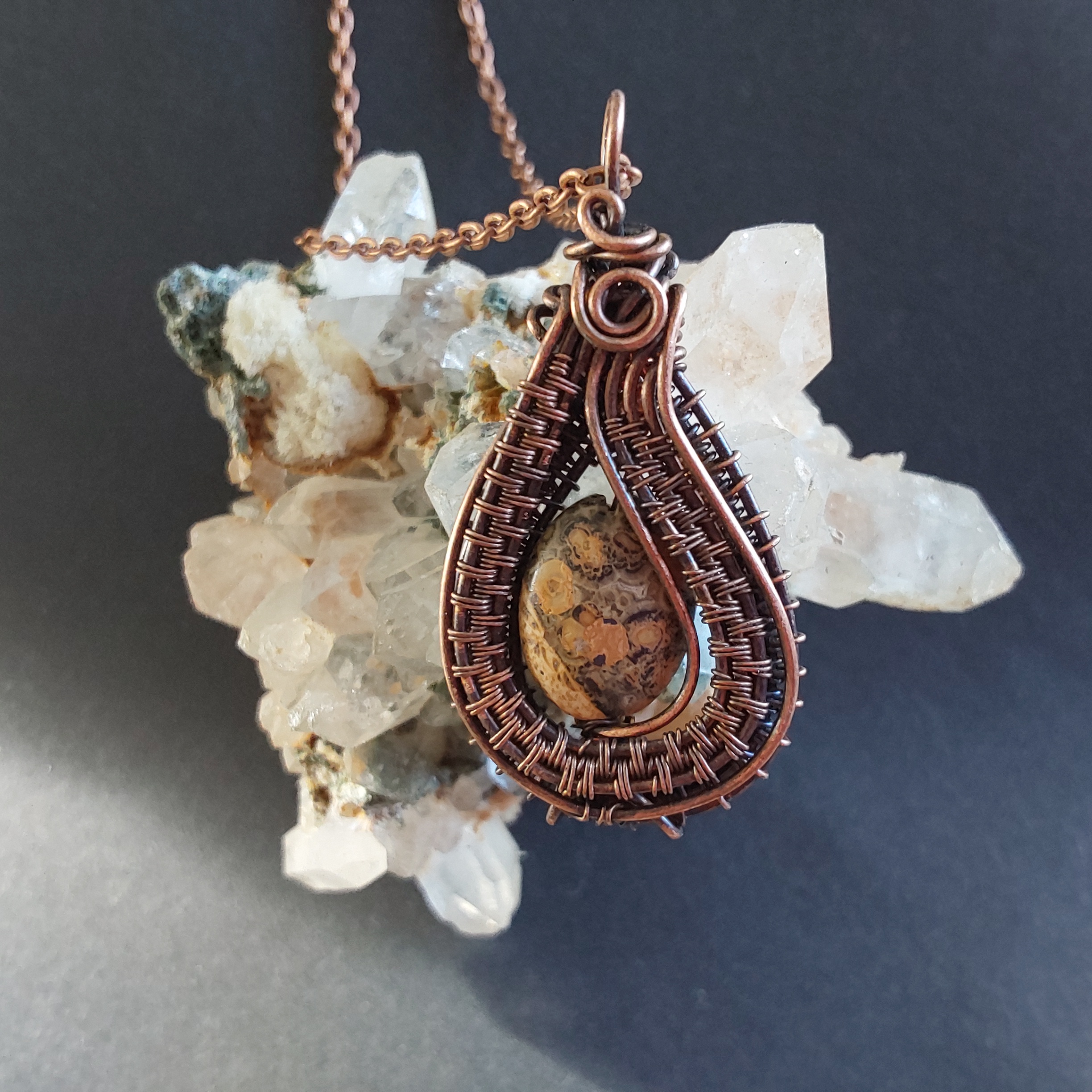 Handmade copper wire weave Picture Jasper non-tarnishing pendant