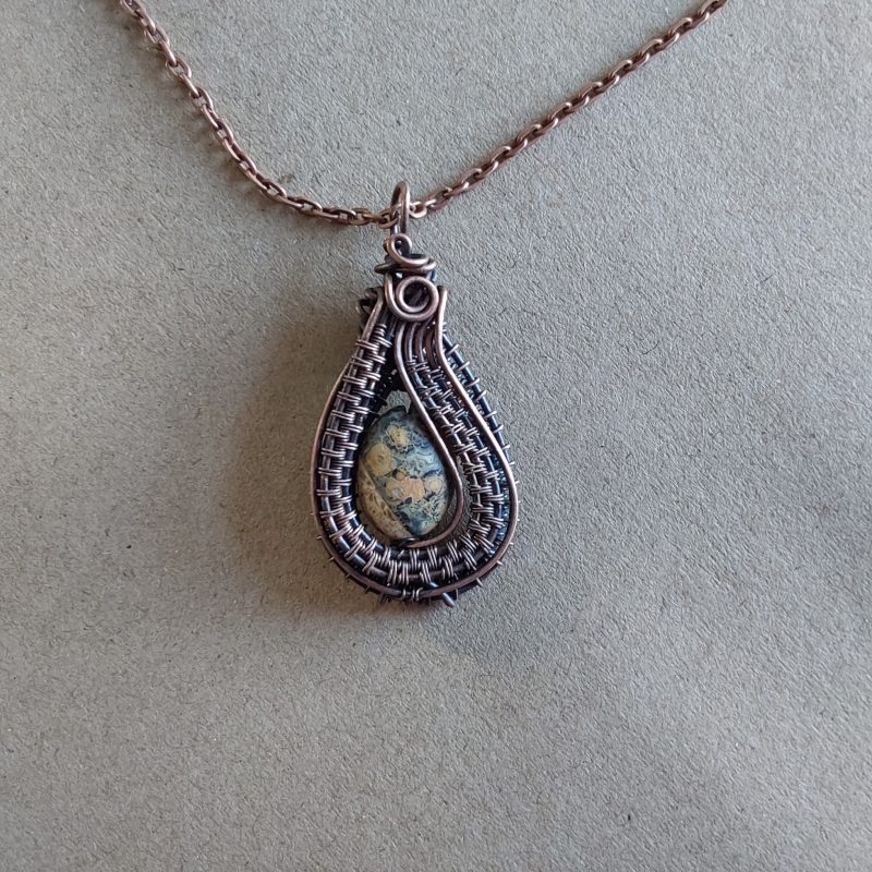 Handmade copper wire weave Picture Jasper non-tarnishing pendant