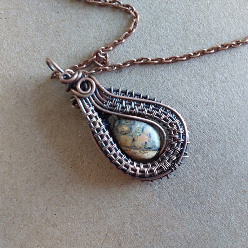 Handmade copper wire weave Picture Jasper non-tarnishing pendant
