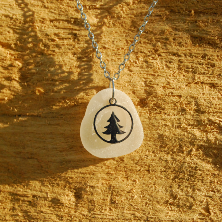 Sea glass pendant with Christmas tree charm