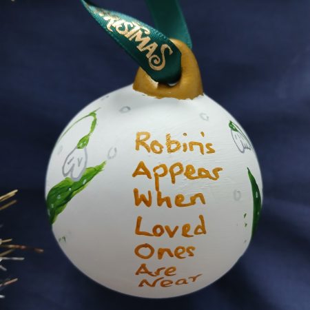 Robin ceramic Christmas handpainted bauble with wording