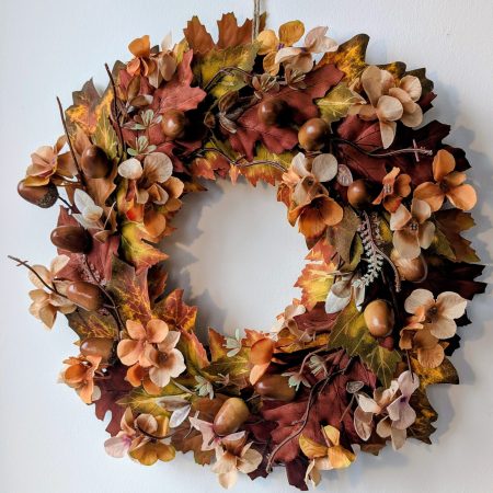 Dark Amber Autumn Leaves & Acorns Seasonal Faux Wreath