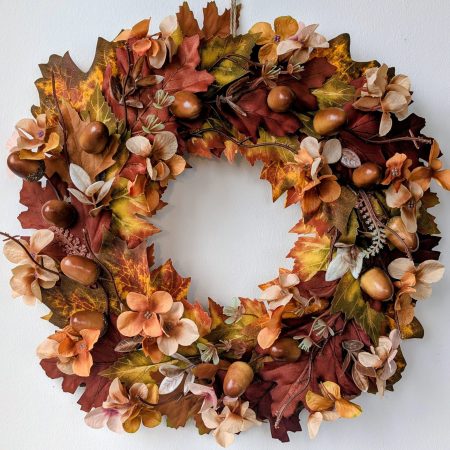 Dark Amber Autumn Leaves & Acorns Seasonal Faux Wreath