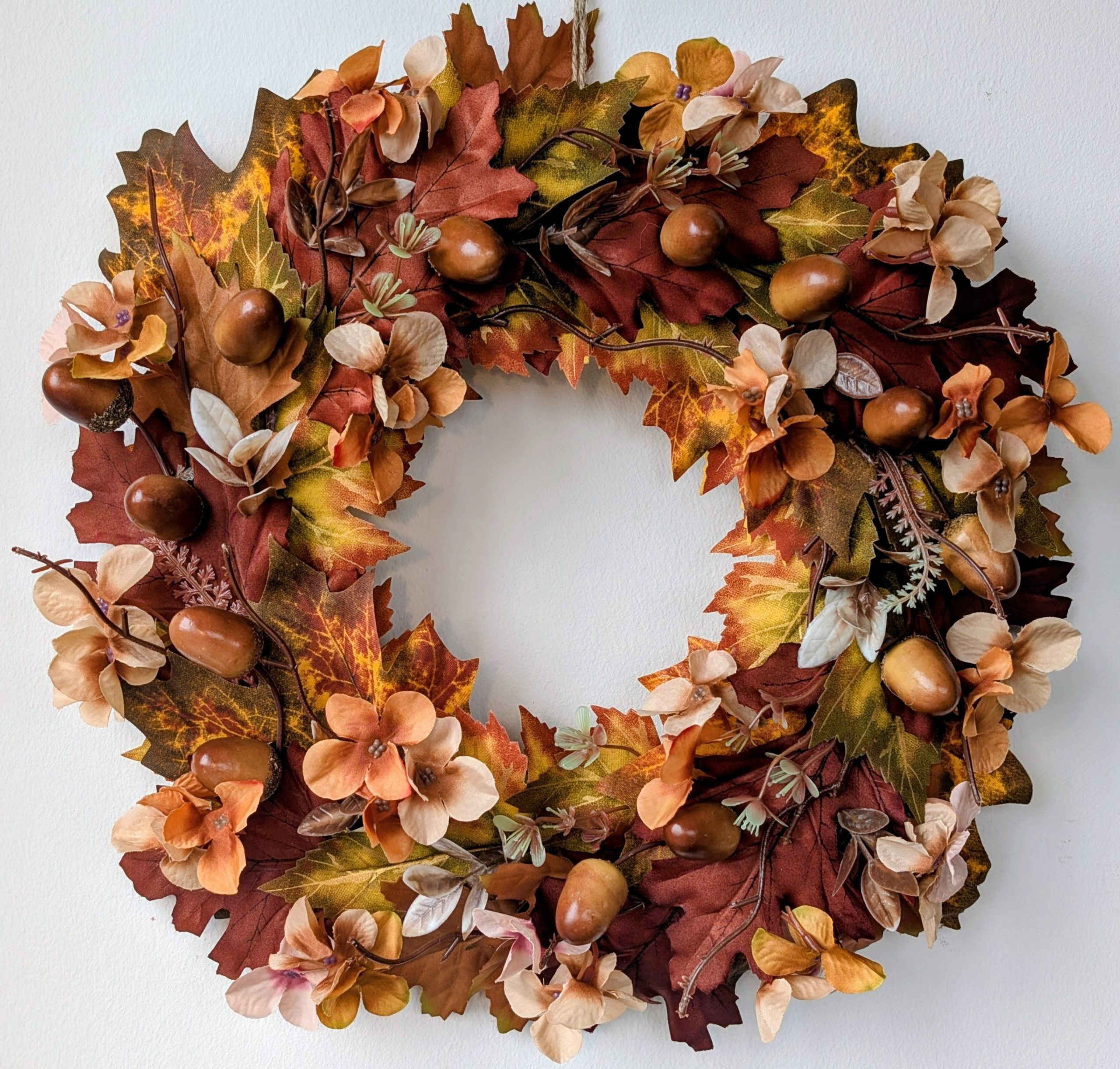 Dark Amber Autumn Leaves & Acorns Seasonal Faux Wreath