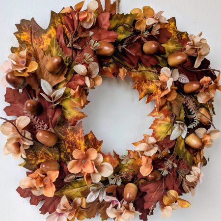 Dark Amber Autumn Leaves & Acorns Seasonal Faux Wreath
