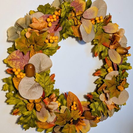 Autumn Leaves with Seasonal Decoration Faux Wreath