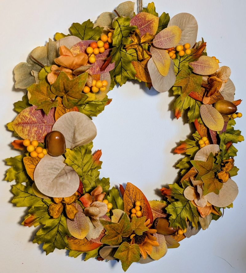 Autumn Leaves with Seasonal Decoration Faux Wreath