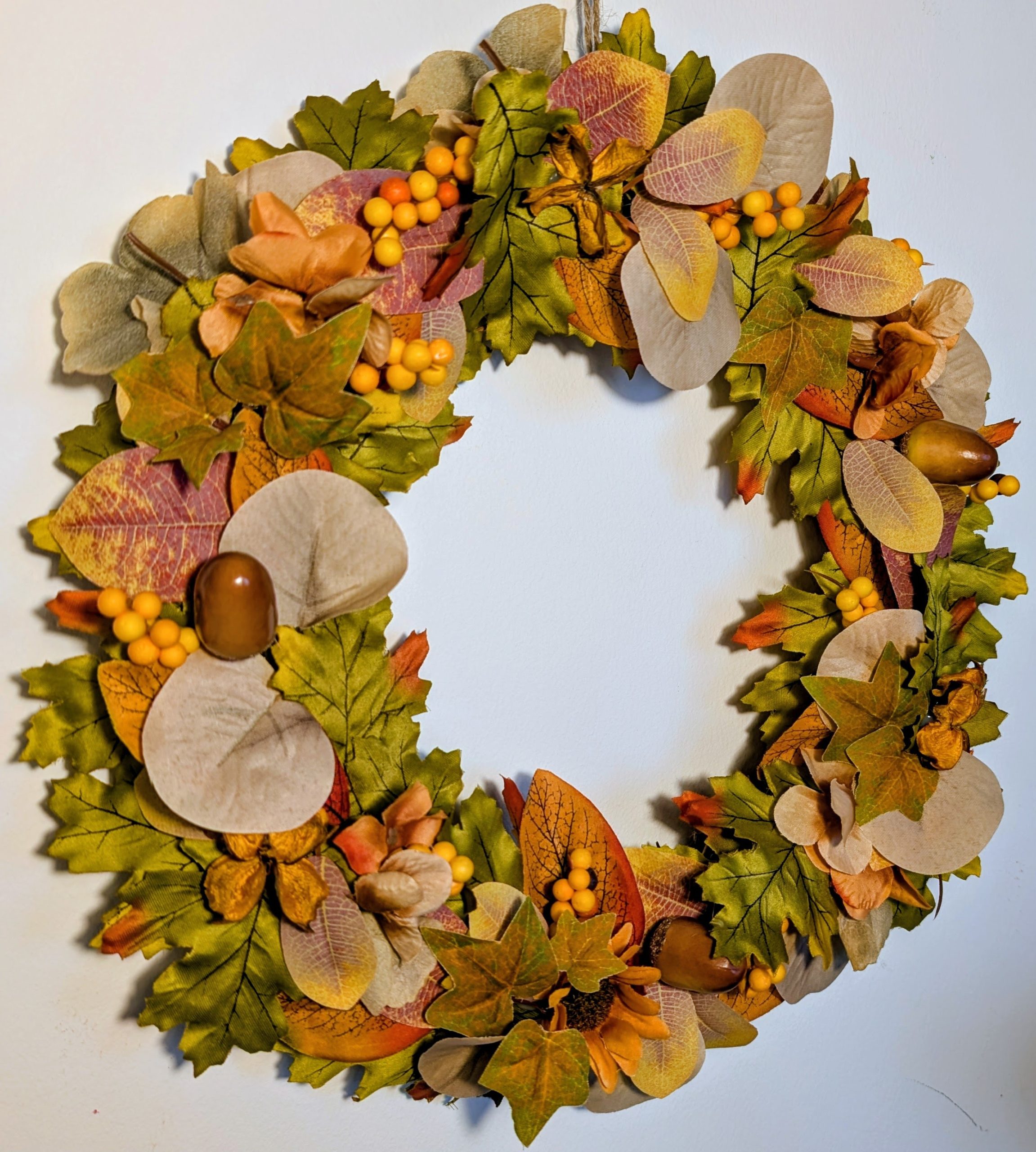Autumn Leaves with Seasonal Decoration Faux Wreath